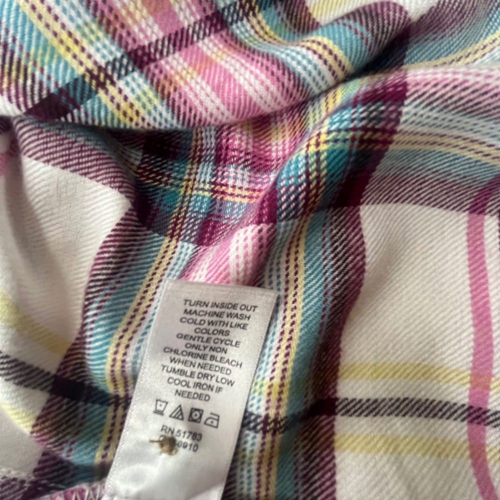 Maurices Womens 2X Soft Plaid Button Down Pink Teal Rayon Blend Long Sleeve - Picture 5 of 9